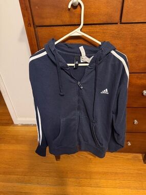 adidas Navy Blue Zip-Up Hoodie with White Stripes